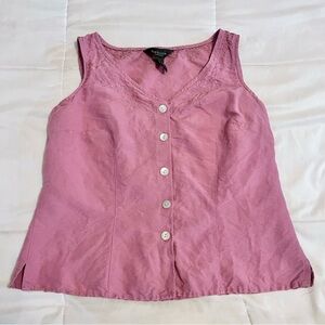 Van Heusen Mauve Linen Blend Embroidered Vest Sleeveless Top Women’s size M 90s